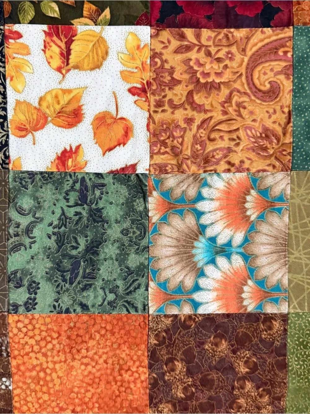 Handmade Autumn Patchwork Quilt 40” Wall Hanging Table Topper Fall Decor
